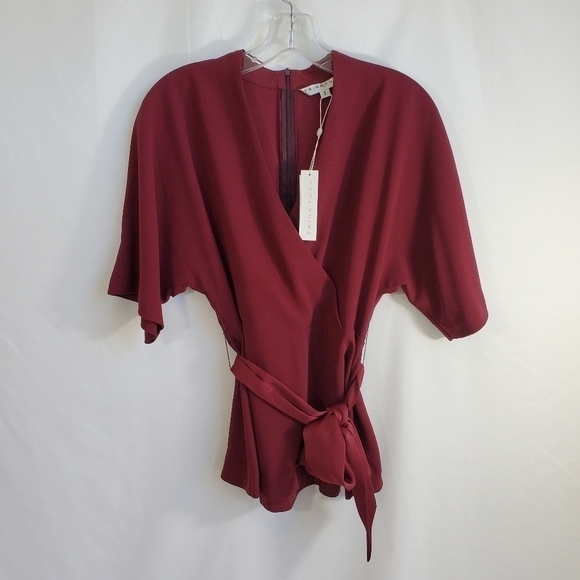 Trina Turk Unidos Tie-Waist Wrap Top, Pinot Noir - Picture 4 of 5